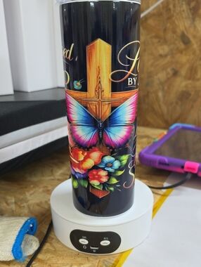 NaNa Black Tumbler with Colorful Butterfly & Floral Cross Design